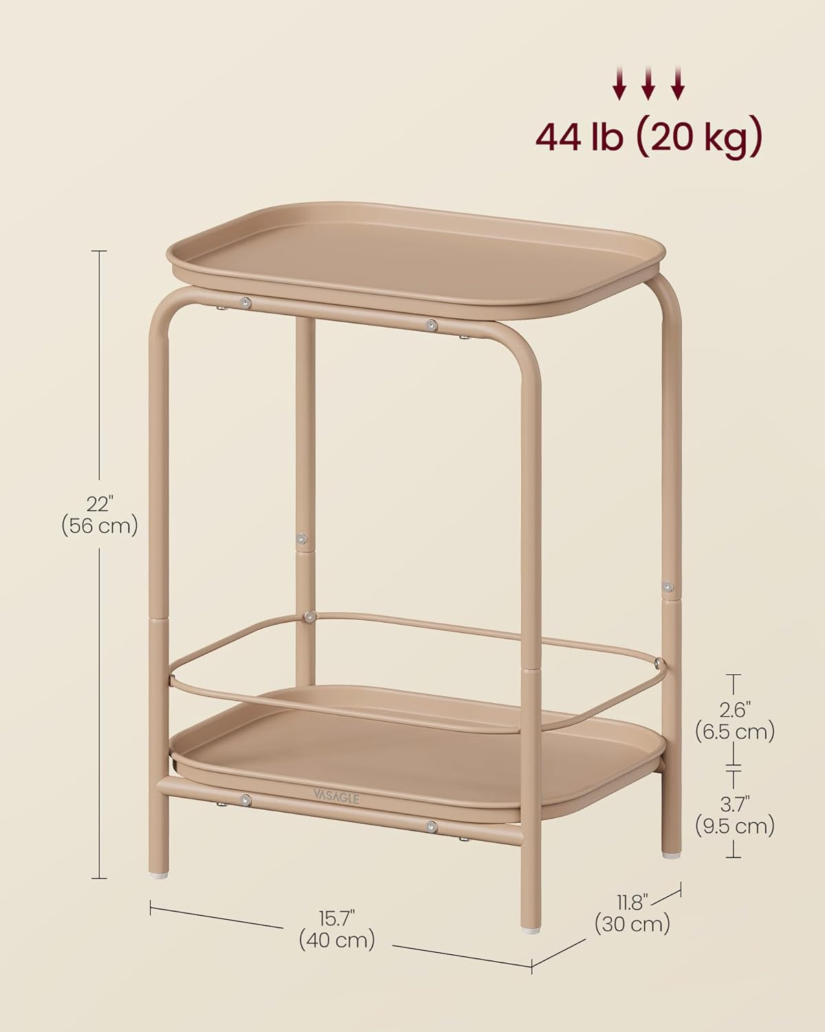 2-Tier Outdoor Table, Small Side End Table with Tray Storage, Bedside Nightstand for Living Room, Bedroom, Modern Style, Camel Brown ULET243K01