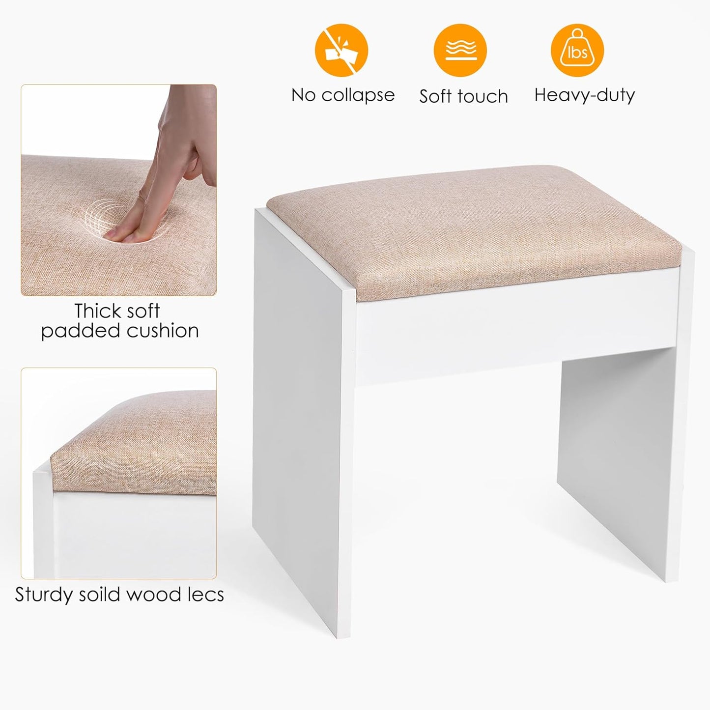 Makeup Vanity Desk with Mirror and Lights,White Vanity Table with Glass Top,Makeup Desk with Power Outlet,5 Drawers,3 Lighting Modes,Stool,Nightstand,Dressing Table for Bedroom Girls FST29W