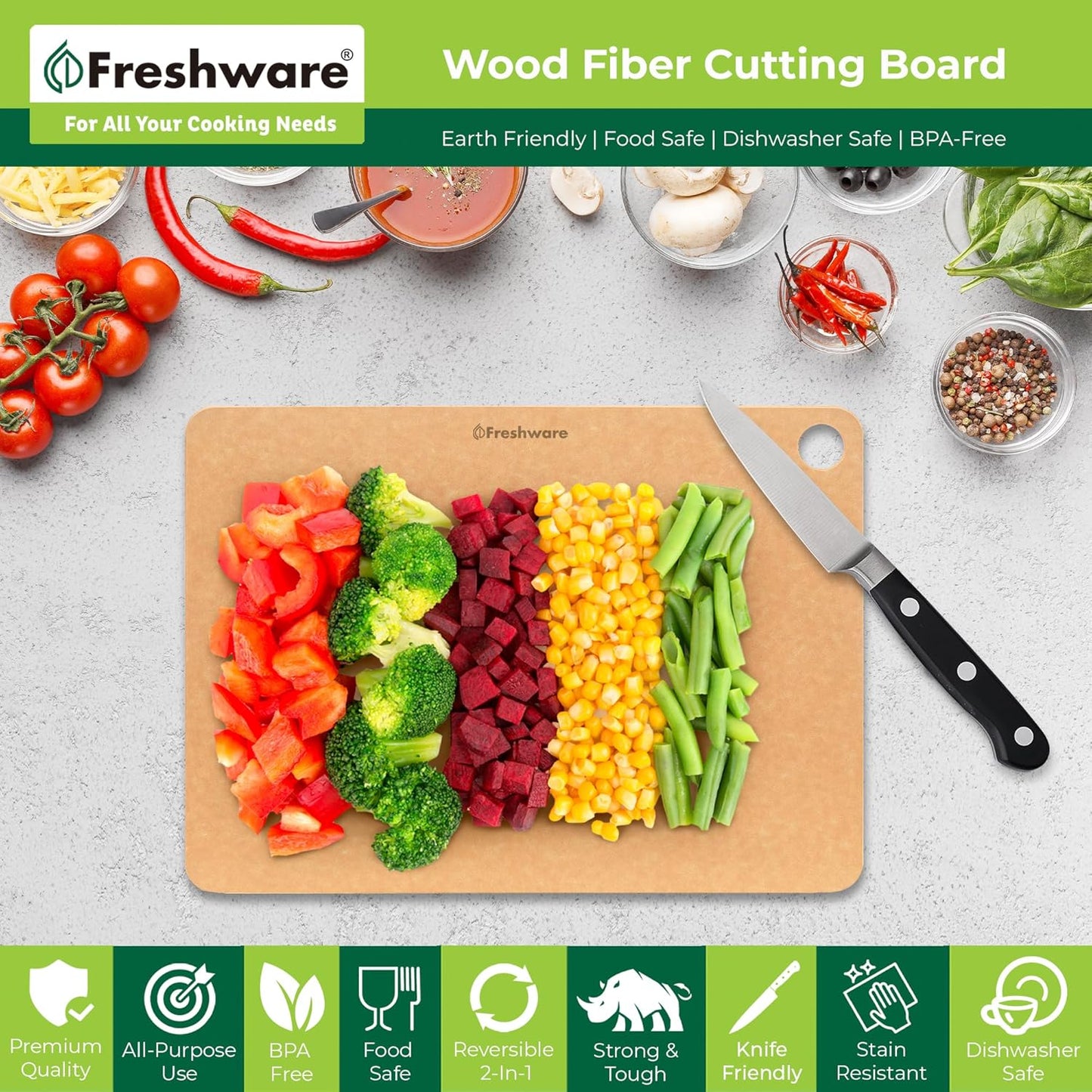 Wood Cutting Boards for Kitchen, Dishwasher Safe, Medium 12" X 9" and Large, 15" X 11.25", Set of 2, Natural