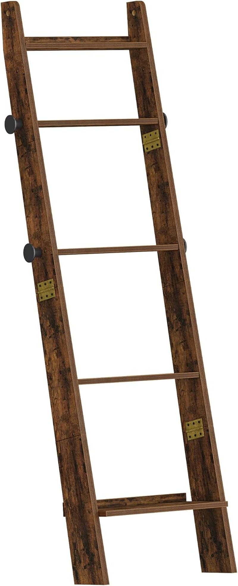 Blanket Ladder for Living Room, Decorative Quilt Rack with 4 Removable Hooks, 5-Tier Blanket Ladder Shelf for Bedroom,Rustic Brown BR30501X