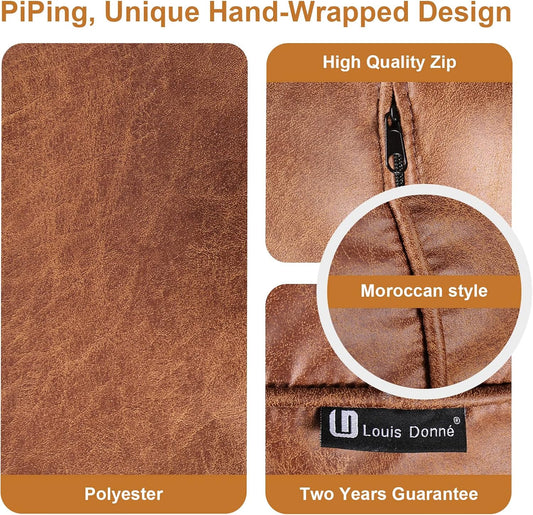 Unstuffed Moroccan Ottoman Pouf Cover, Waterproof Handmade Faux Decor Storage Solution, Footstool Pouffe Cover Replacement Balcony Indoor 21Dia Chestnut Brown, ONLY Cover