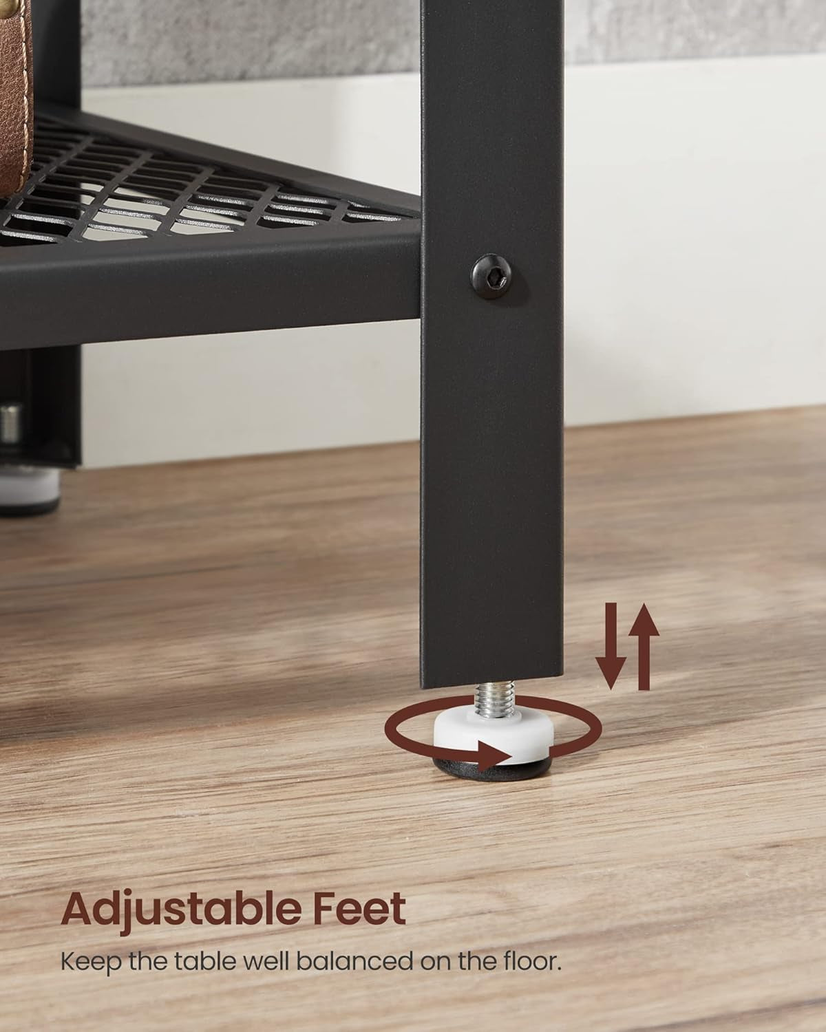 Console Table, 2-Tier Entryway Table with Mesh Shelf, Narrow Sofa Table, Steel Frame, Adjustable Feet, for Hallway, Living Room, Industrial Style, Rustic Brown and Black ULNT80X