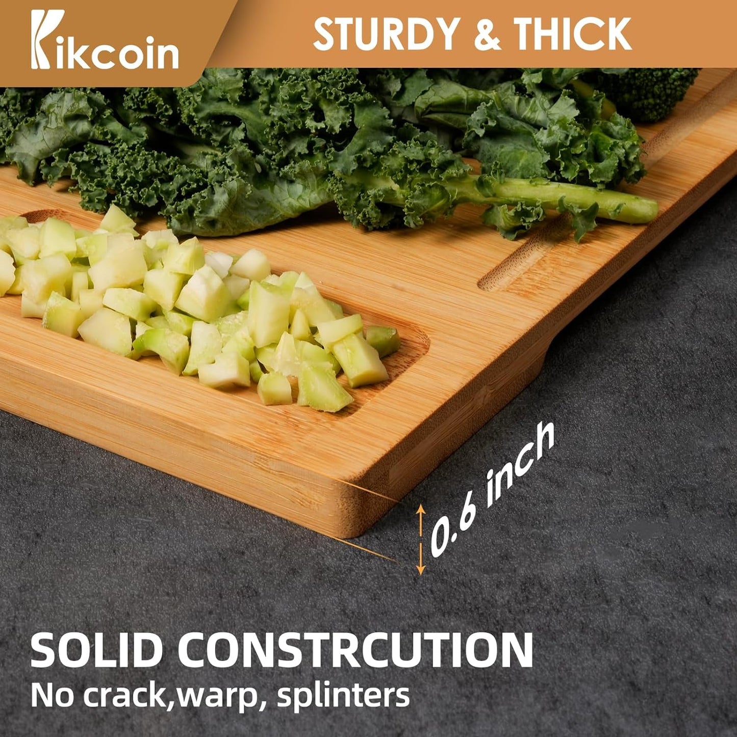 Bamboo Cutting Boards for Kitchen, (Set of 3) Kitchen Chopping Board with 3 Built-In Compartments and Juice Groove Heavy Duty Serving Tray Wood Butcher Block and Wooden Carving Board,