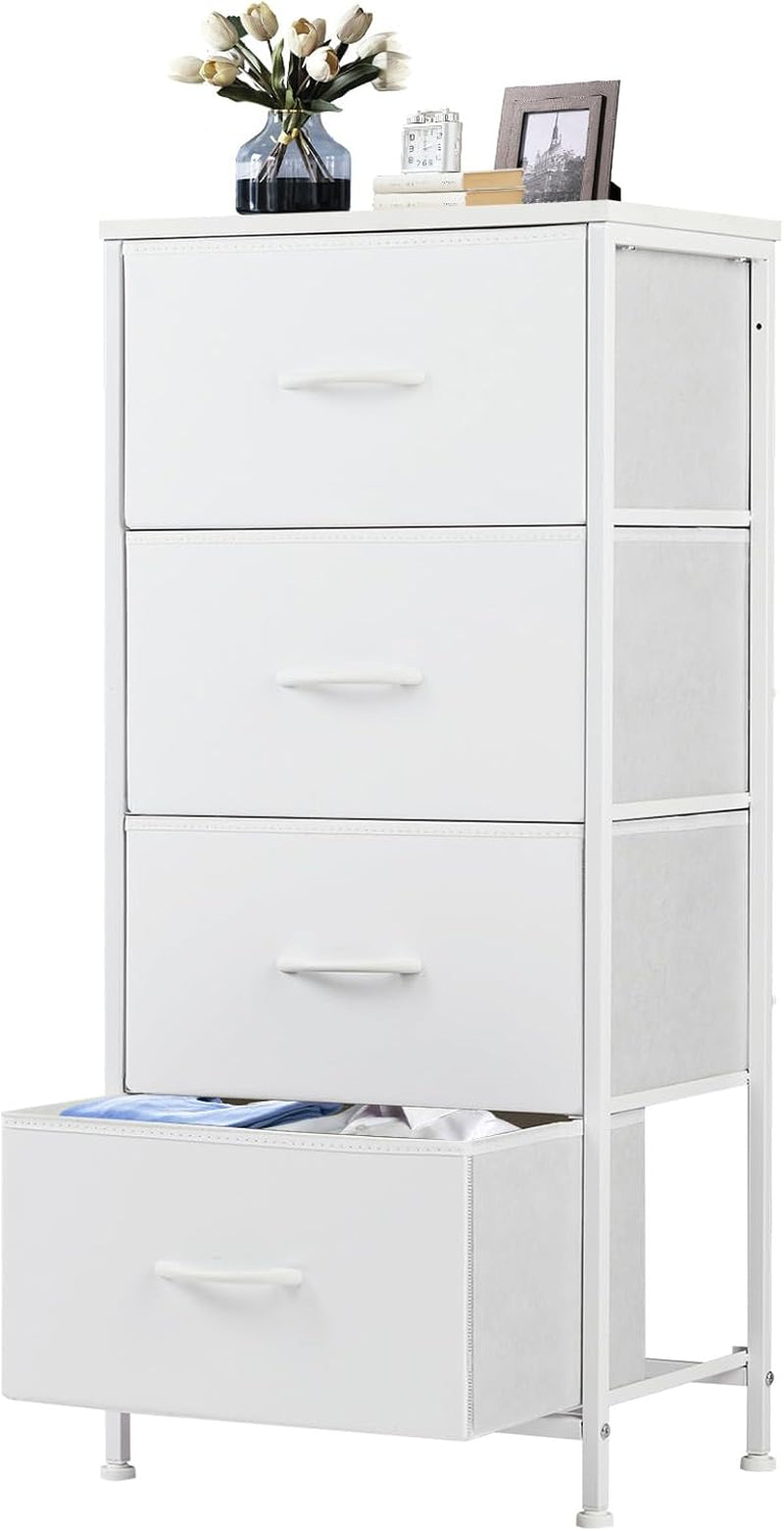 Nightstand with 4 Drawers Bedside Table with Removable Fabric Bins Sturdy Steel Frame Wood Top Organizer Furniture for Bedroom Nursery Closet Living Room