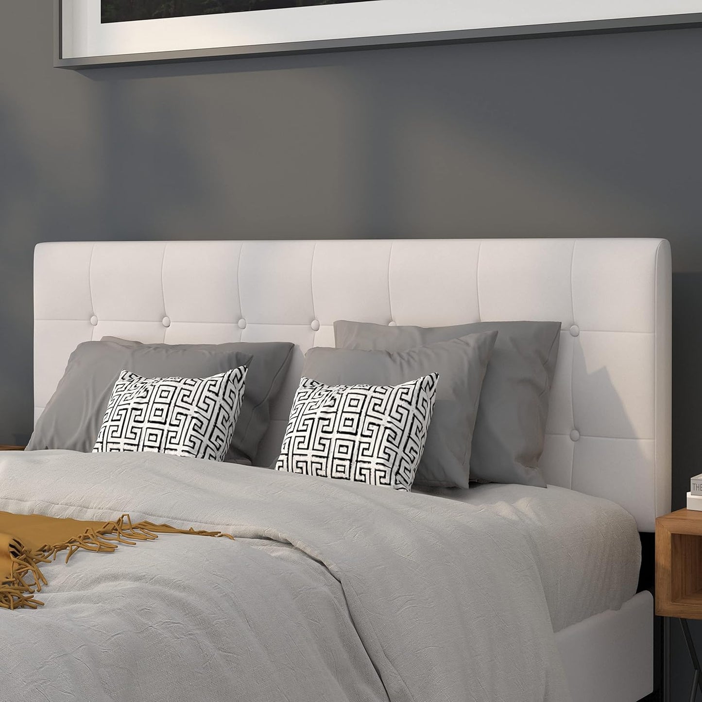 Lennox Tufted Upholstered Queen Size Headboard in White Vinyl