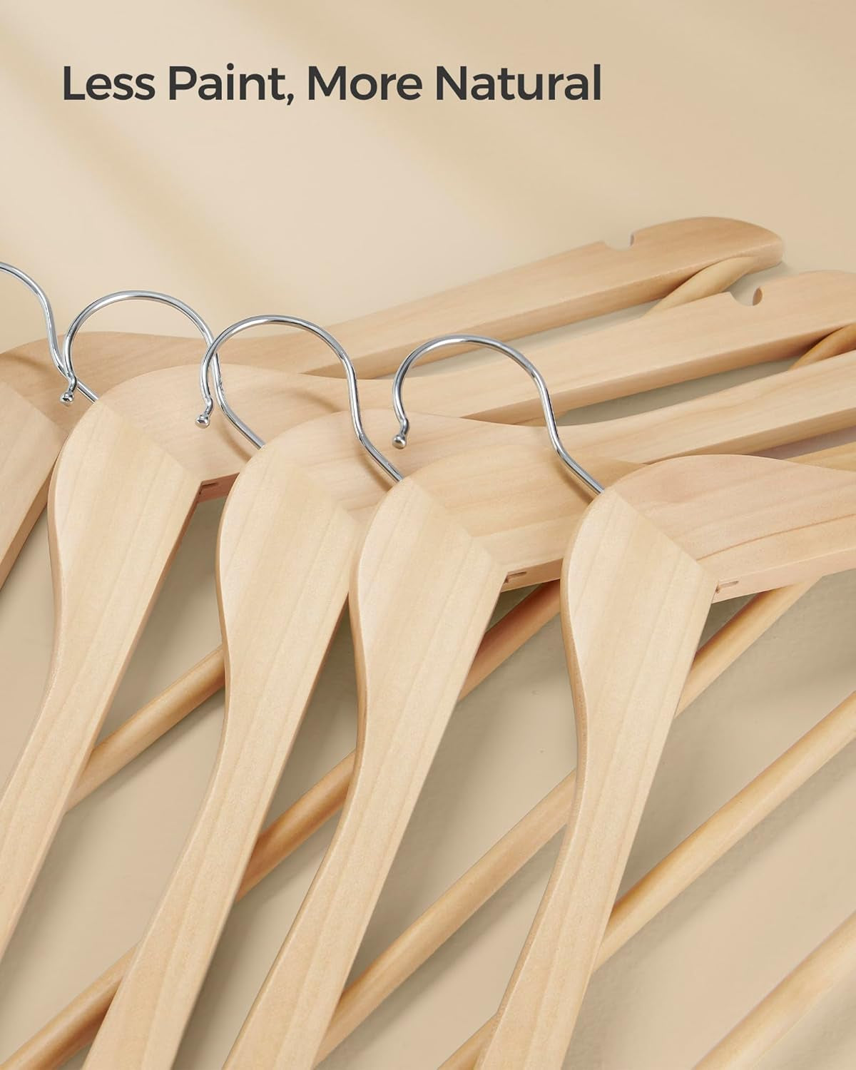 Wooden Hangers, Pack of 24, Coat Hangers, Non-Slip, Pants Bar, 360° Swivel Hooks, for Jackets, Shirts, Coats, Natural Beige UCRW010N24