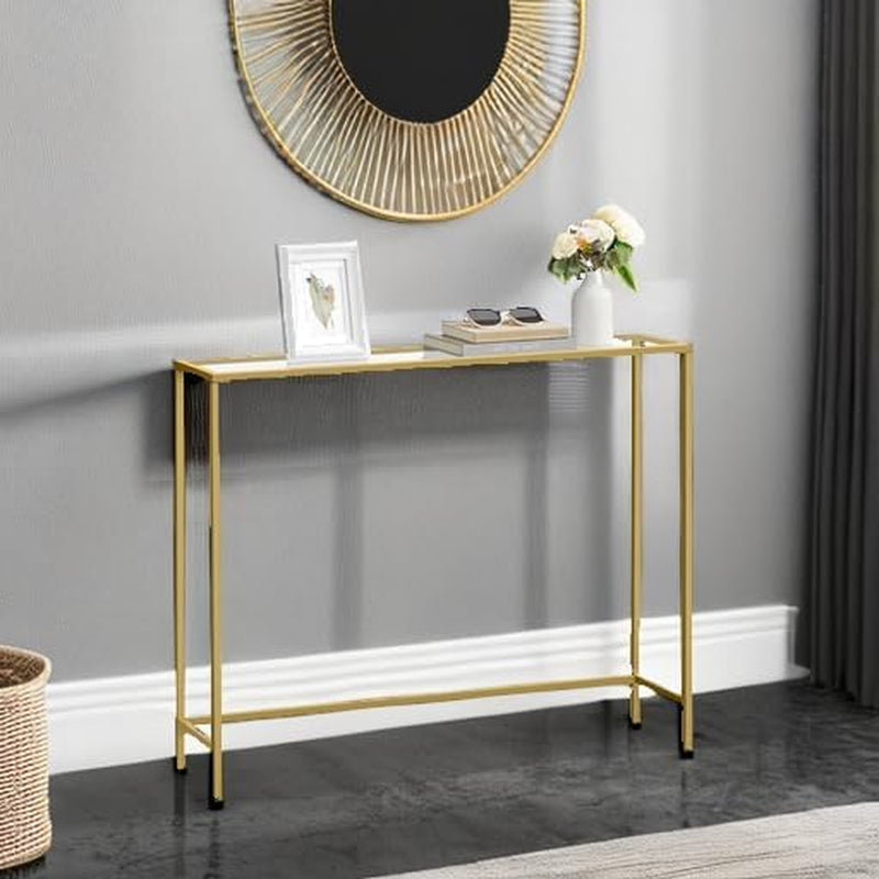 Entryway Table, Console Table, Tempered Glass Tabletop, Modern Sofa Table, Easy Assembly, with Adjustable Feet, for Living Room, Entryway, Pale Gold and Transparent ULGT132A01