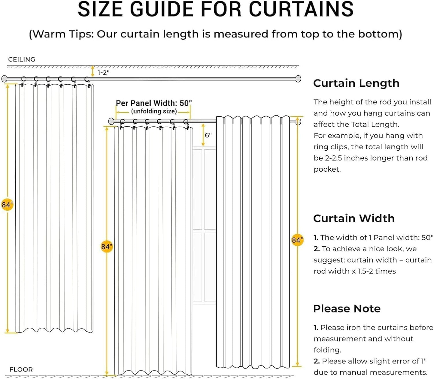 100% Blackout Curtains for Bedroom, Black Out Curtains 84 Inch Long, Clip Rings Linen Blackout Drapes, Thermal Insulated Room Darkening for Living Room, 2 Panels - Beige,W50Xl84