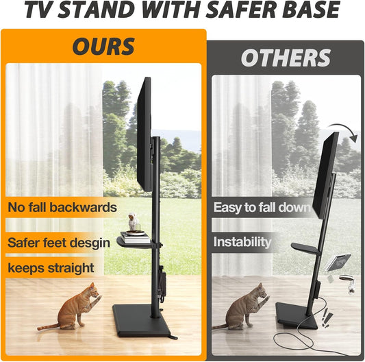 Floor TV Stand with Power Outlet, TV Mount Stand for 32-60 Inch Tvs up to 88 Lbs, Swivel TV Stand Mount with Height Adjustment and Safety Wood Base for Office, Corner, Max VESA 400X400Mm