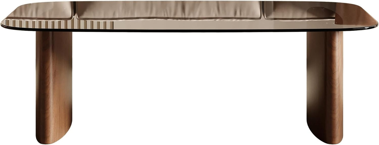 Modern Glass Coffee Table, Coffee Table for Living Room,Tempered Glass-Top with Sturdy Wooden Base, Modern Coffee Tables for Small Space, Apartment, Office, Minimalist Design (Walnut)