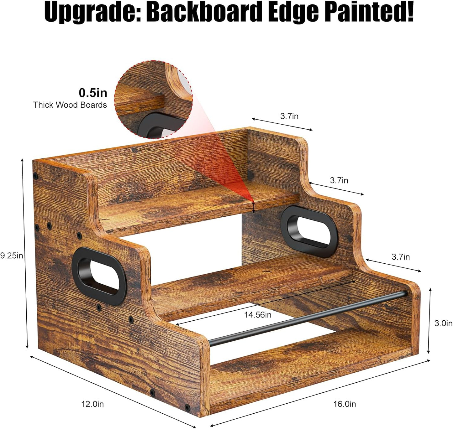 Liquor Bottle Display Shelf, Coffee Syrup Rack Organizer, 3 Step Countertop Wine Rack, Mini Bar, Retro Bar Shelf Stand for Whiskey, Spirits