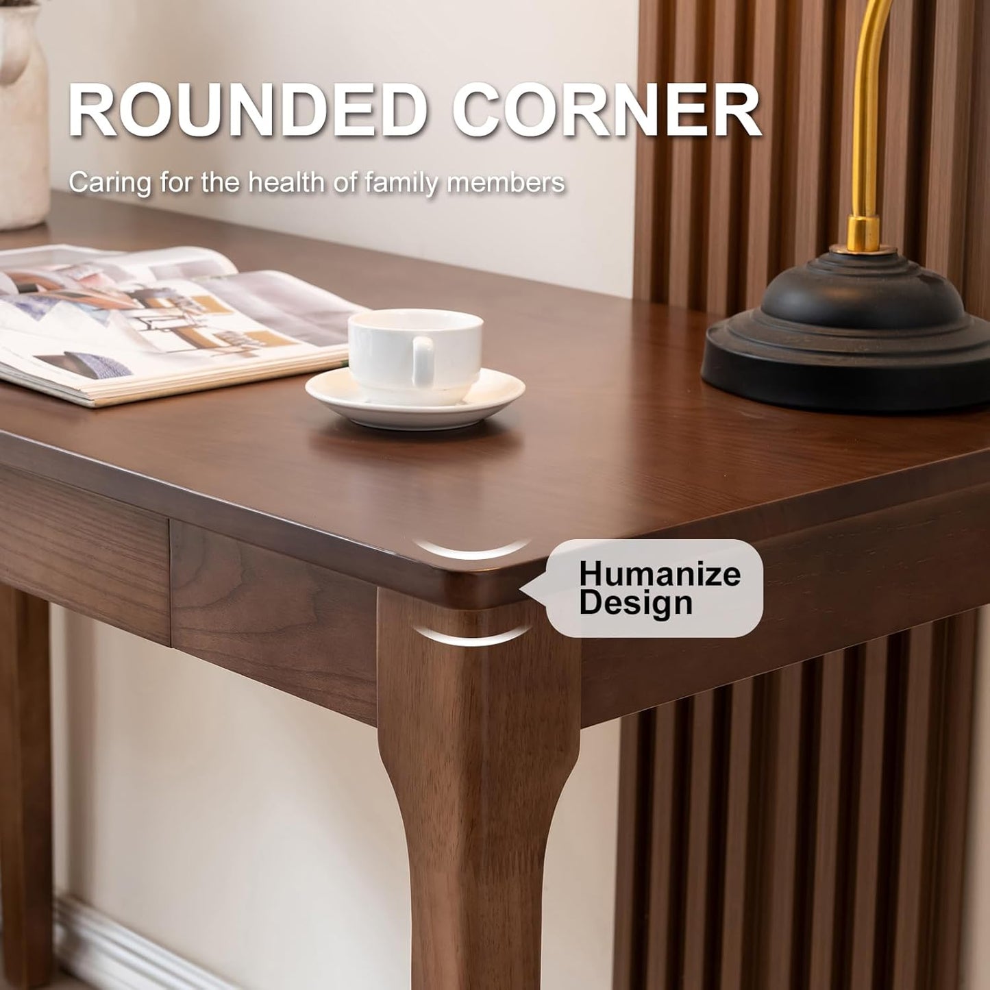 Walnut solid wood desk with drawers for small spaces, view 9