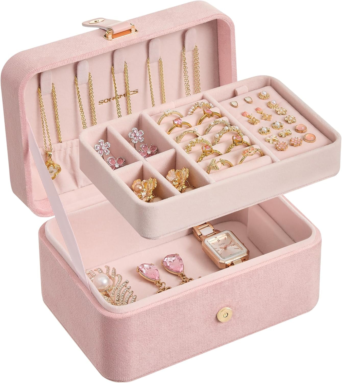 Jewelry Organizer Box, 2-Layer Travel Case for Earrings, Necklaces, Bracelets - Portable Jewelry Storage with Large Capacity, Gift-Ready Box for Women & Girls, Cloud White UJBC166W01