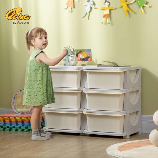 3 Tier Kids Storage Unit, Toy Organizers and Storage with 6 Drawer Chest for Kids Bedroom Nursery Kindergarten Living Room for Boys Girls Toddlers, Cream White
