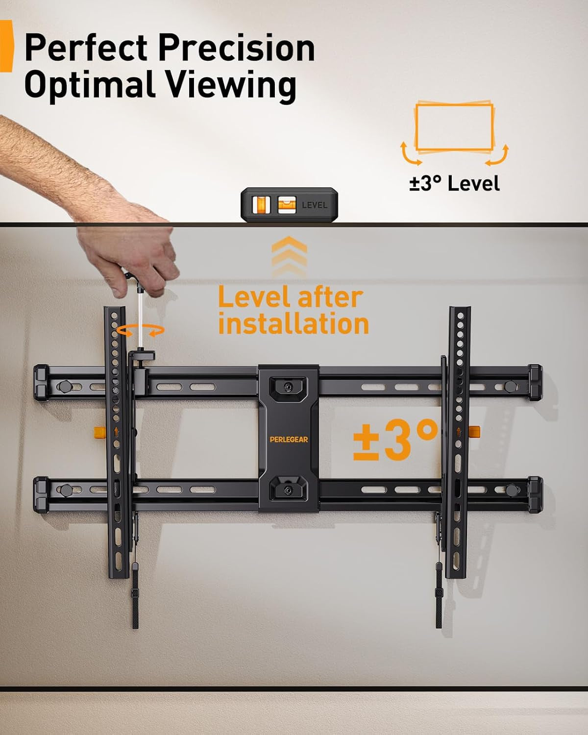 Tilting TV Wall Mount for 42–90 Inch Tvs with Leveling Adjustment, Low Profile TV Mount up to 132 Lbs, Wall Mount Bracket Fits 12”/16”/18”/24” Wood Studs, Max VESA 600X400Mm, PGLT9