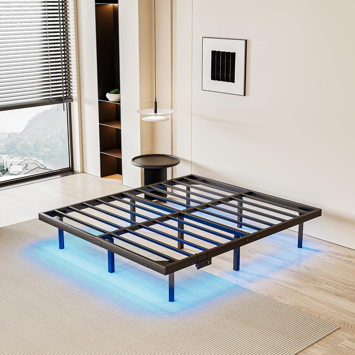14 Inch Floating Queen Bed Frame with Smart LED Lights and Charging Station, Modern Metal Queen Bed Frame, Easy to Assemble, No Box Spring Needed (Queen)