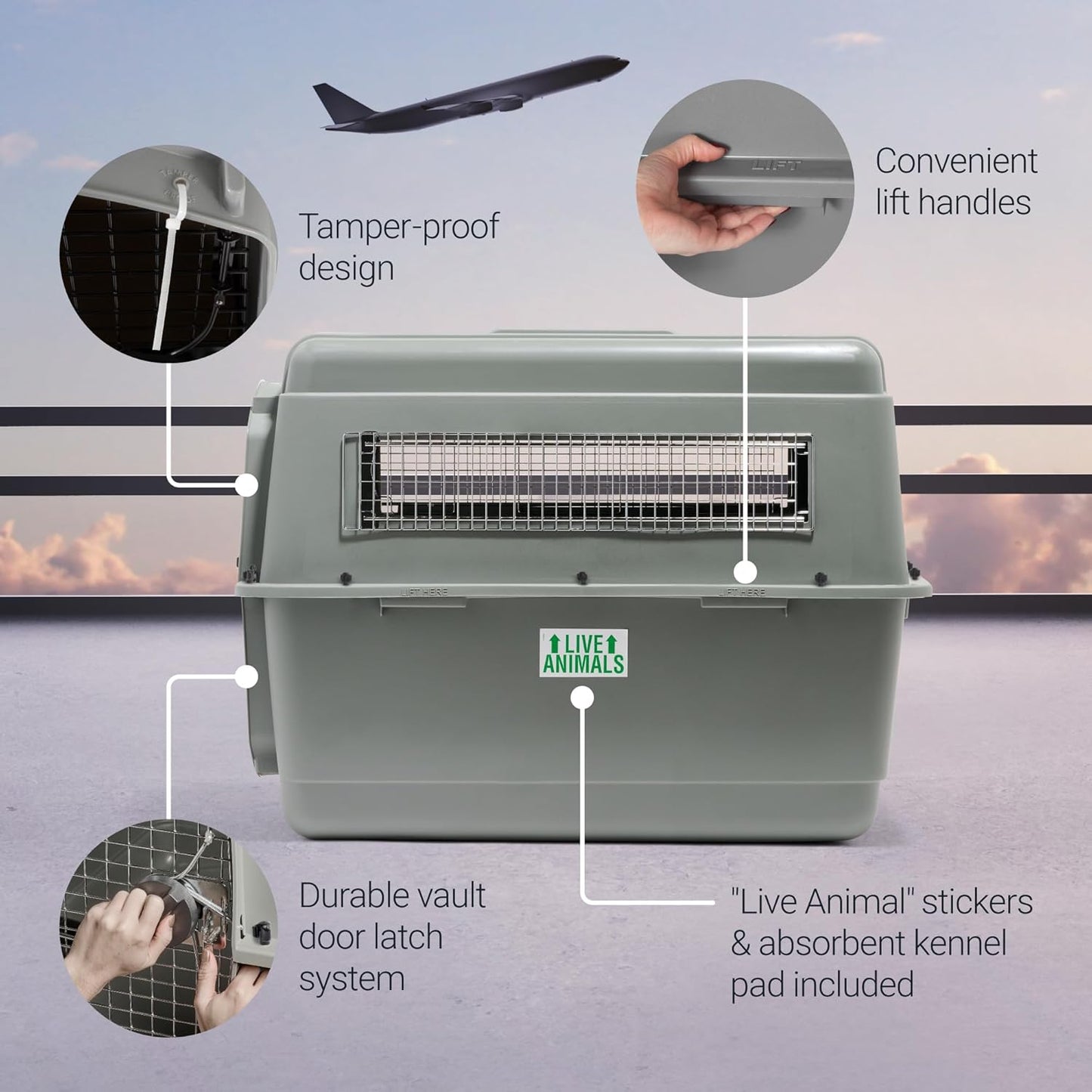 Sky Kennel - for Air and Travel, Airline Compliant Dog Crate for Pets 30-50 Lbs, Heavy Duty Dog Kennel, Made in the USA- 32 Inches