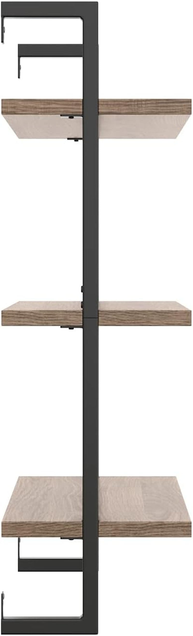 Theo 3-Shelf Small Bookcase, Floating Wall Mount Bookshelf with Wood and Industrial Pipe/Metal Frame, Rustic Oak/Matte Black