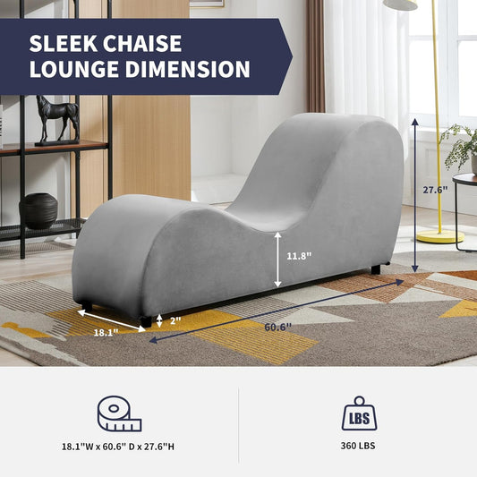 Yoga Chair, Curved Yoga Chaise Lounge for Stretching Relaxing Exercising, Modern Velvet Sleek Yogas Chaise Lounge Sofa Chair with Ergonomic Positioning for Bedroom, Living Room - Light Grey