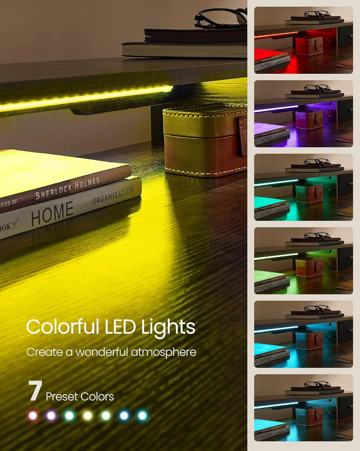 Electric Standing Desk with Drawers, 55.1 X 23.6 Inches, Sit Stand Desk with Power Outlet and LED Lights, Adjustable Height, Storage Shelf, 3 Memory Buttons, for Home Office, Rustic Brown