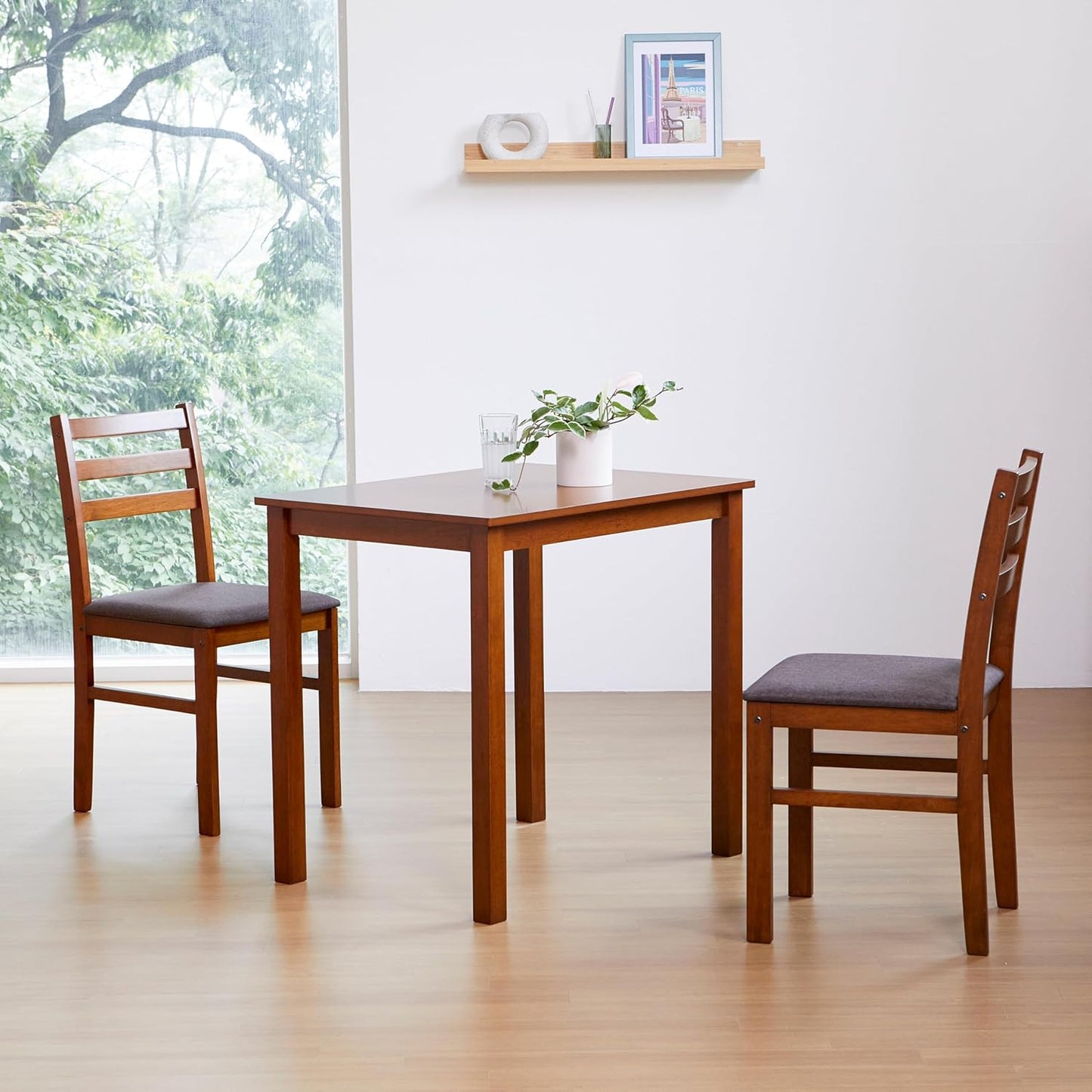 Seattle 3-Piece Wooden Dining Table Set for 2, Modern Farmhouse Kitchen Dining Room Set with Solid Wood Ladder Back Chairs for Small Space (Antique)