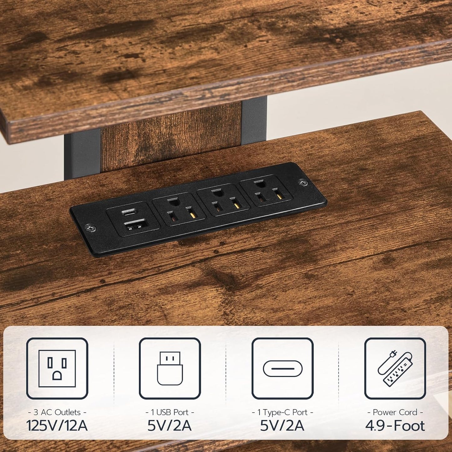 4-Tier AV Media Stand, Media Console with Charging Station and LED Light, Wooden Stereo Cabinet, Corner TV Stand, Record Player, Entertainment Device Stand, Rustic Brown and Black BF38UDCJ01