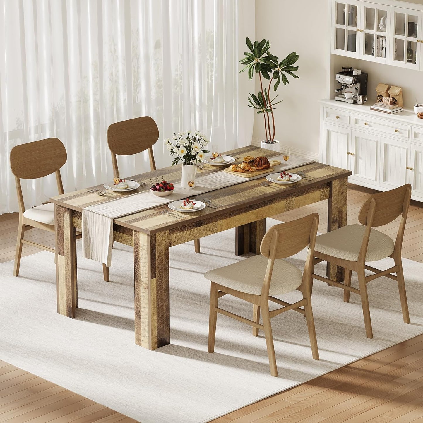 Dining Table for 4-6, 63" Inch Dining Tables for 4, Farmhouse Large Kitchen Dining Table, Rectangular Dining Room Table for Small Space, Wood Dinner Table for Kitchen, Apartment, Rustic Brown
