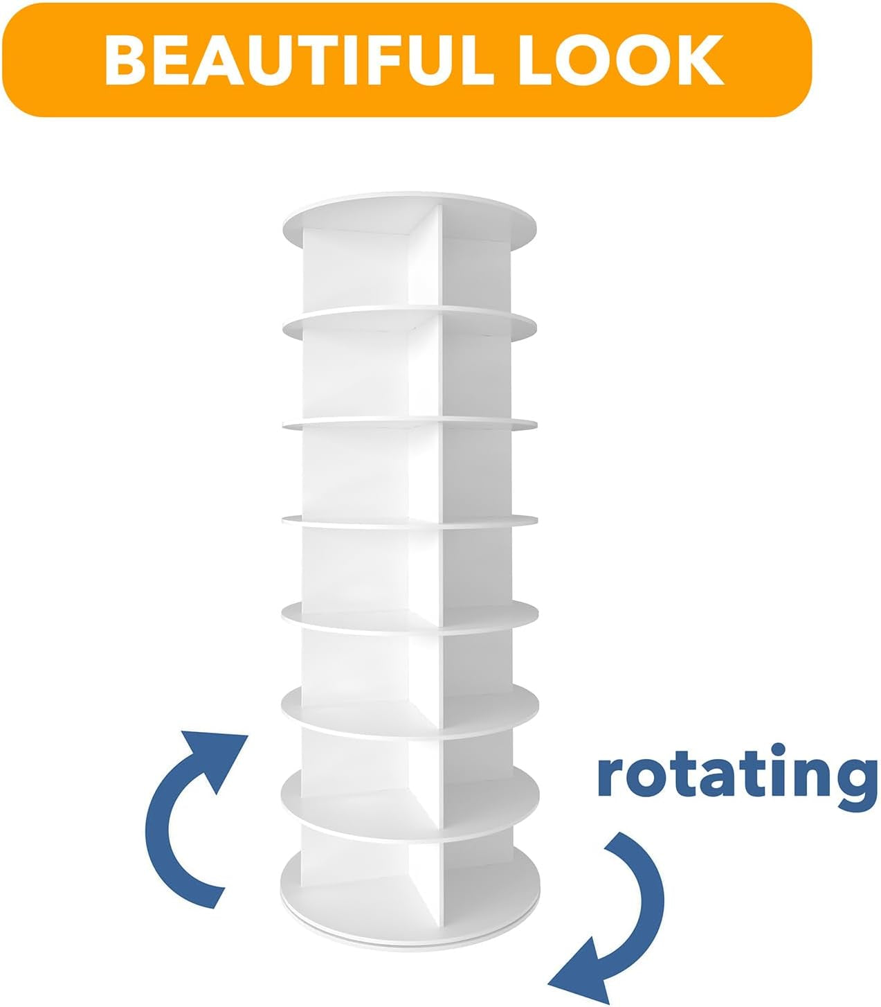 7 Tier Rotating Shoe Rack Tower, Spinning Shoe Display Lazy Susan, Revolving 360 Shoe Rack Storage round Carousel, Vertical Handbag Rotate Shoes Closet Organization (7-Tier White)