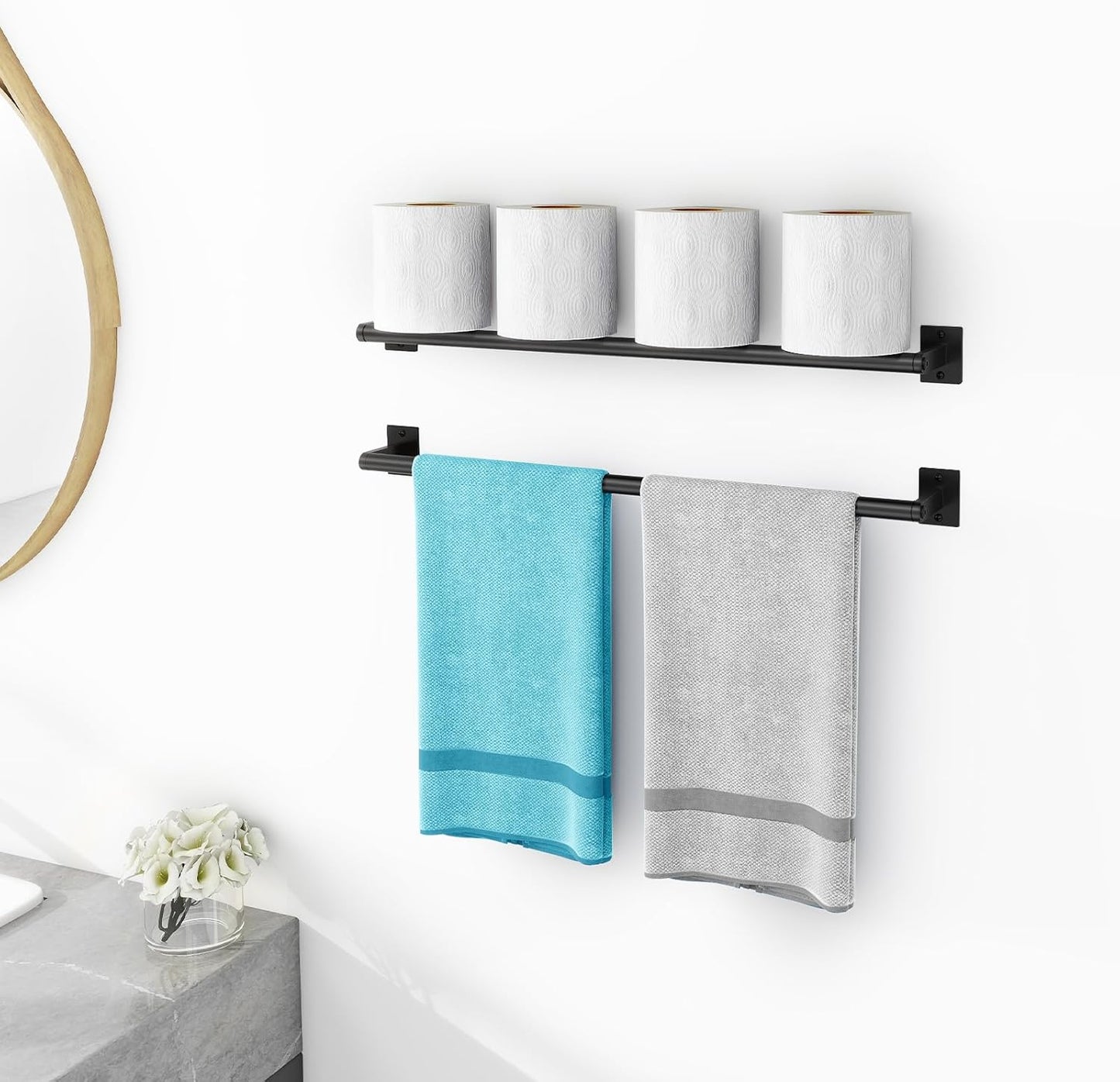 2 Packs 24 Inch Bathroom Towel Bar, Matte Black Towel Racks for Bathroom,  Bathroom Towel Rack Wall Mounted, Bath Hand Towel Holder Organizer, Modern Home Decor Towel Rod