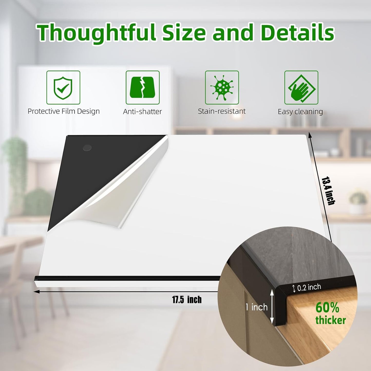 Acrylic Cutting Board with Counter Lip | 60% Thicker & Durable | Bpa-Free & Food-Safe Kitchen Tool | Perfect for Protecting Countertops | Versatile & Easy to Clean | Ideal for Home & Professional Use