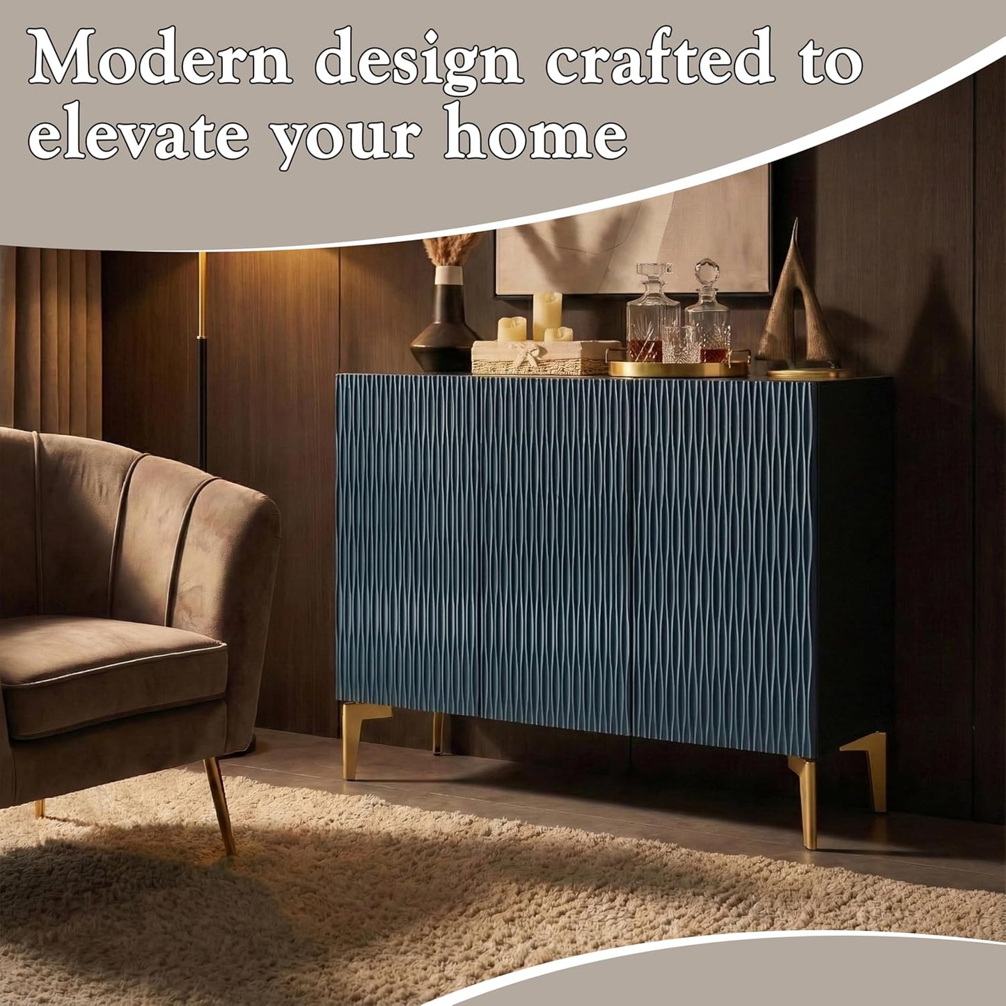 2-Door Storage Cabinet – Accent Sideboard Buffet in Blue & Black, Storage Cabinet for Living Room, Hallway, Kitchen, Dining Room, or Entryway