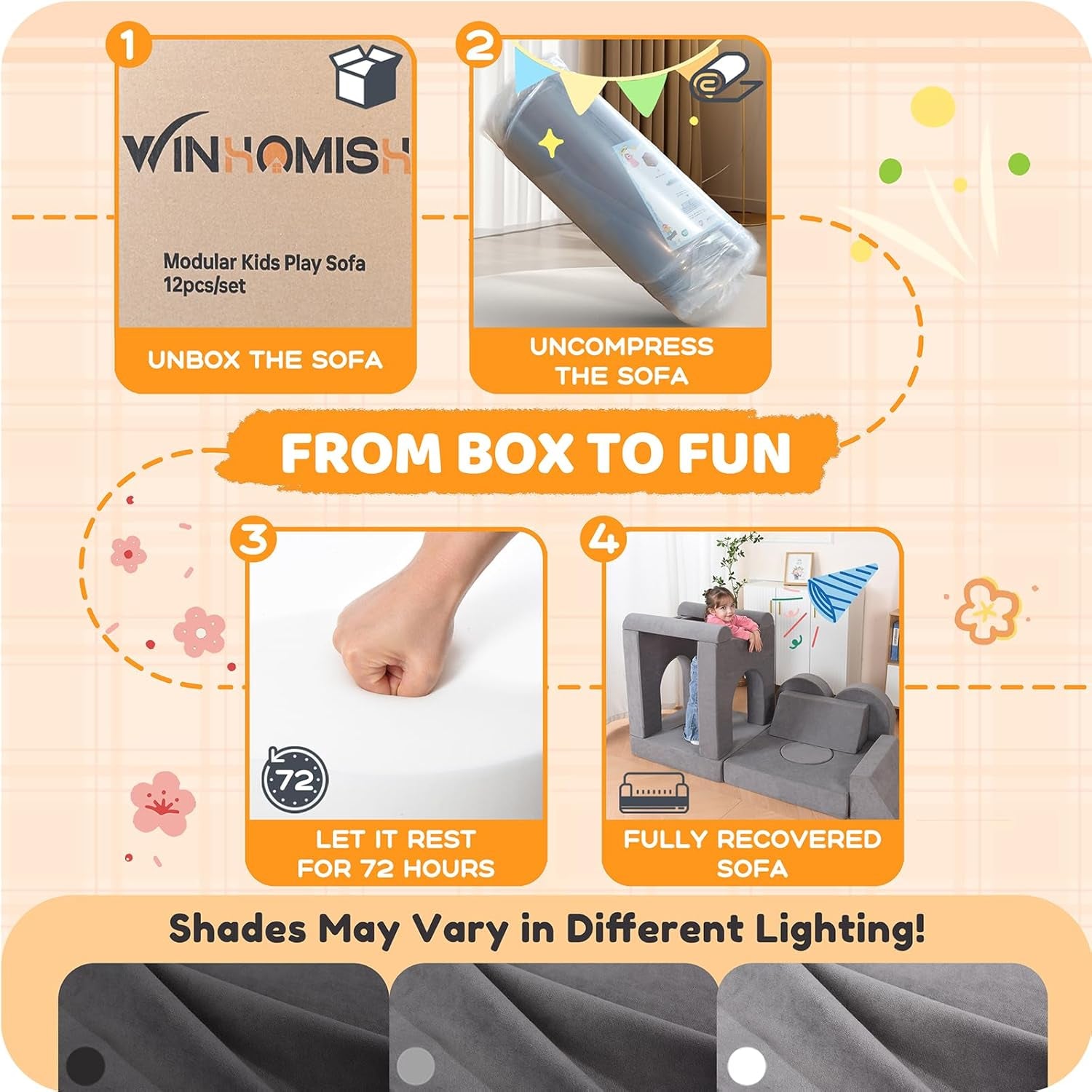 12-Piece Modular Kids Play Couch – Premium Soft Foam, Removable Cover, Comfortable & Safe Toddler Couch for Children 1-6 Years, Portable & Easy to Clean, Ideal for Living Room & Playroom