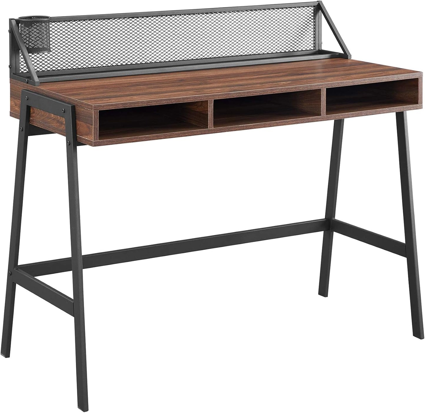 Industrial Mesh Wood Laptop Computer Writing Desk Home Office Workstation Small, 42 Inch, Dark Walnut