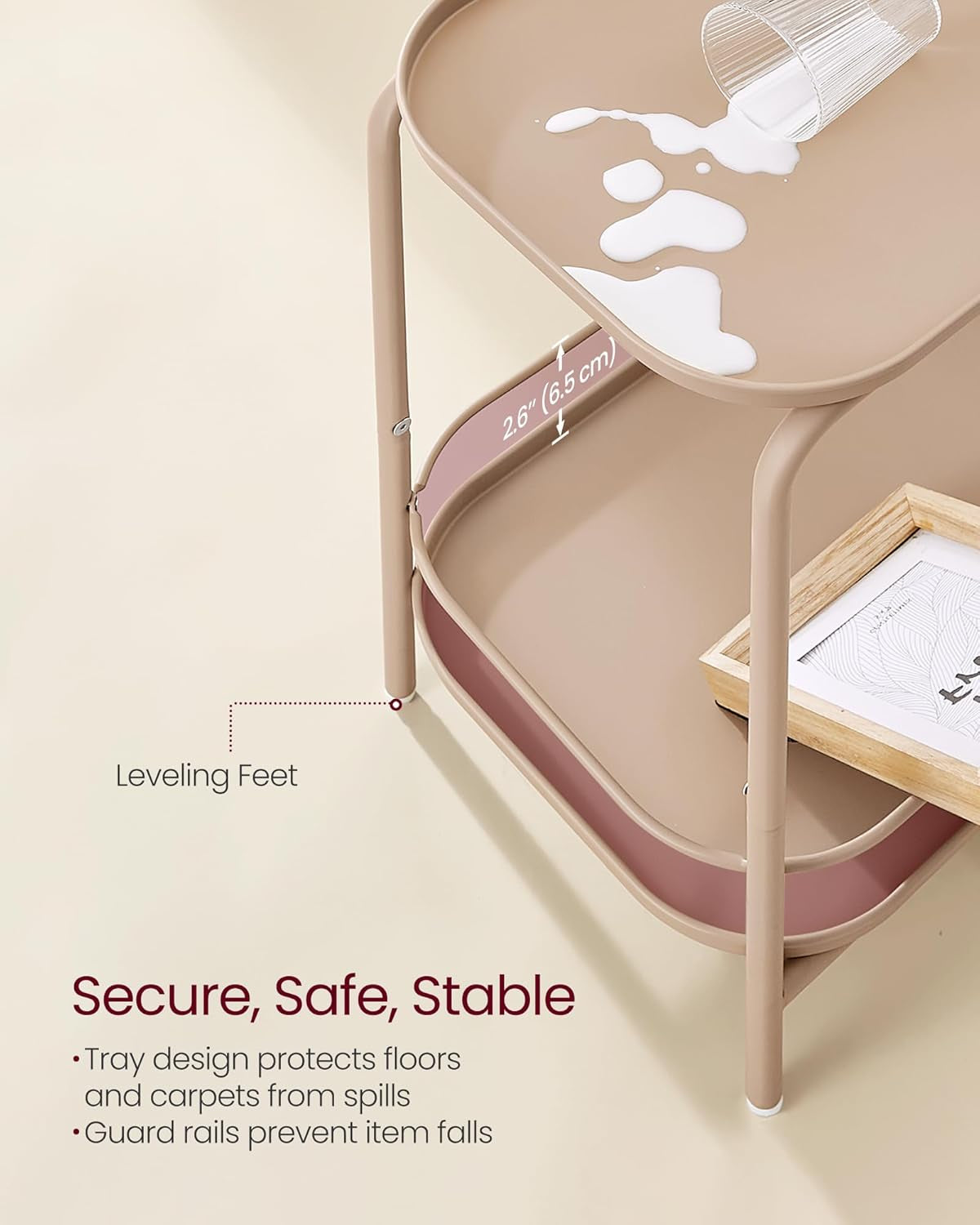 2-Tier Outdoor Table, Small Side End Table with Tray Storage, Bedside Nightstand for Living Room, Bedroom, Modern Style, Camel Brown ULET243K01