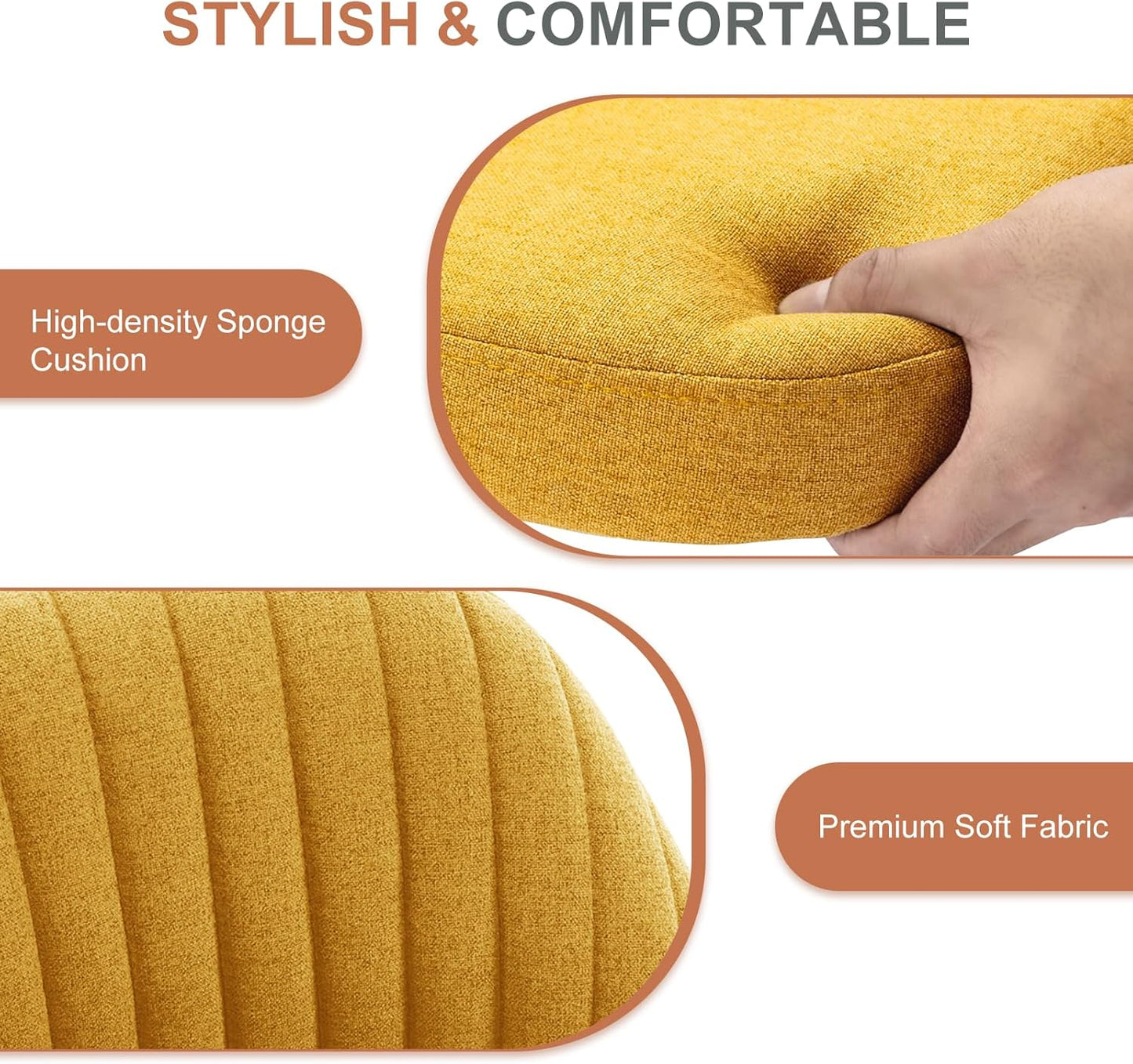Office Desk Chair, Modern Cute Rolling Vanity Swivel Task Chairs with Wheels, Comfortable Back Seat Armless for Home, Bedrooms, Office, Study, Student, Adults, Make-Up, Dressing Room, Yellow
