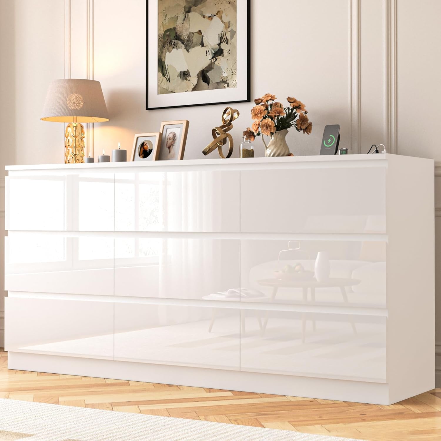 white nine drawer dresser 70 inch High Gloss with 9 Drawers 7/10/26 Red Cotton Dress Women's Particle Board Assembly Required Size:48 Unhemmed