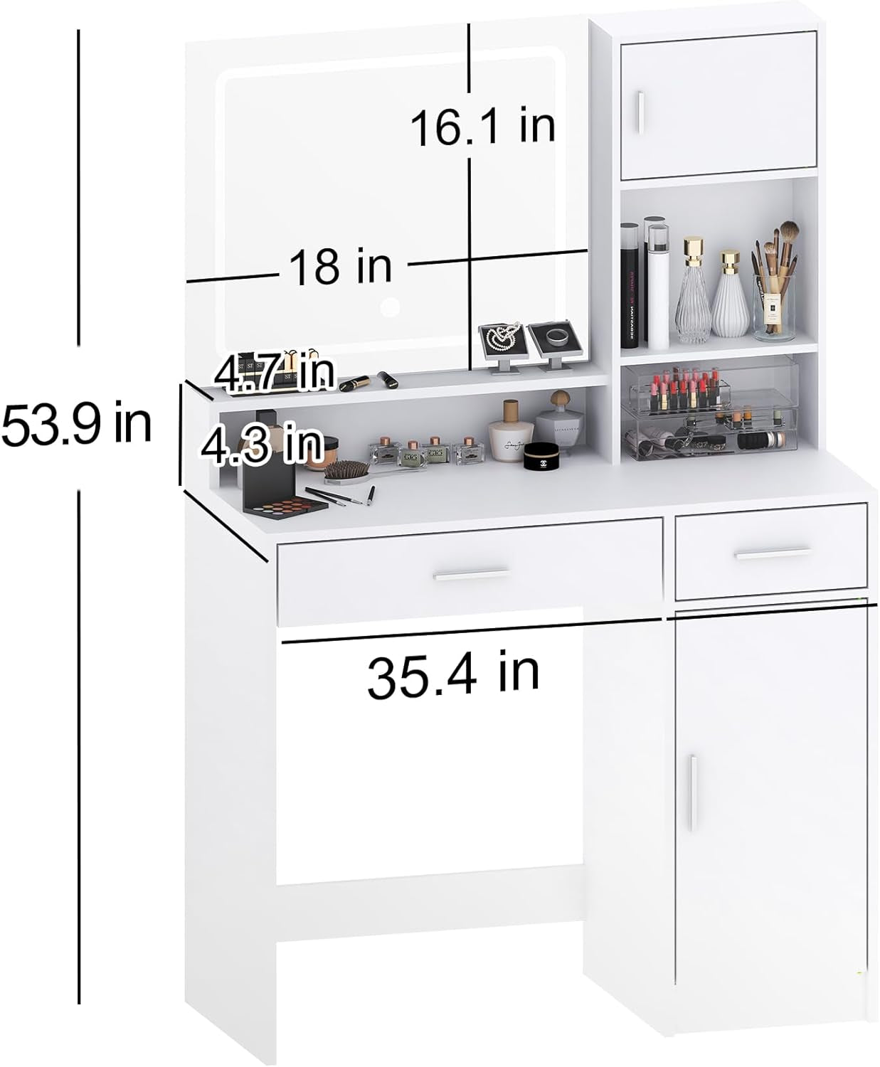 Vanity Desk with Mirror and LED Light Strip,Dressing Table with Large Drawer, 3 Level Storage Dresser & 3 Lighting Modes Adjustable Brightness, Suitable for Bedroom