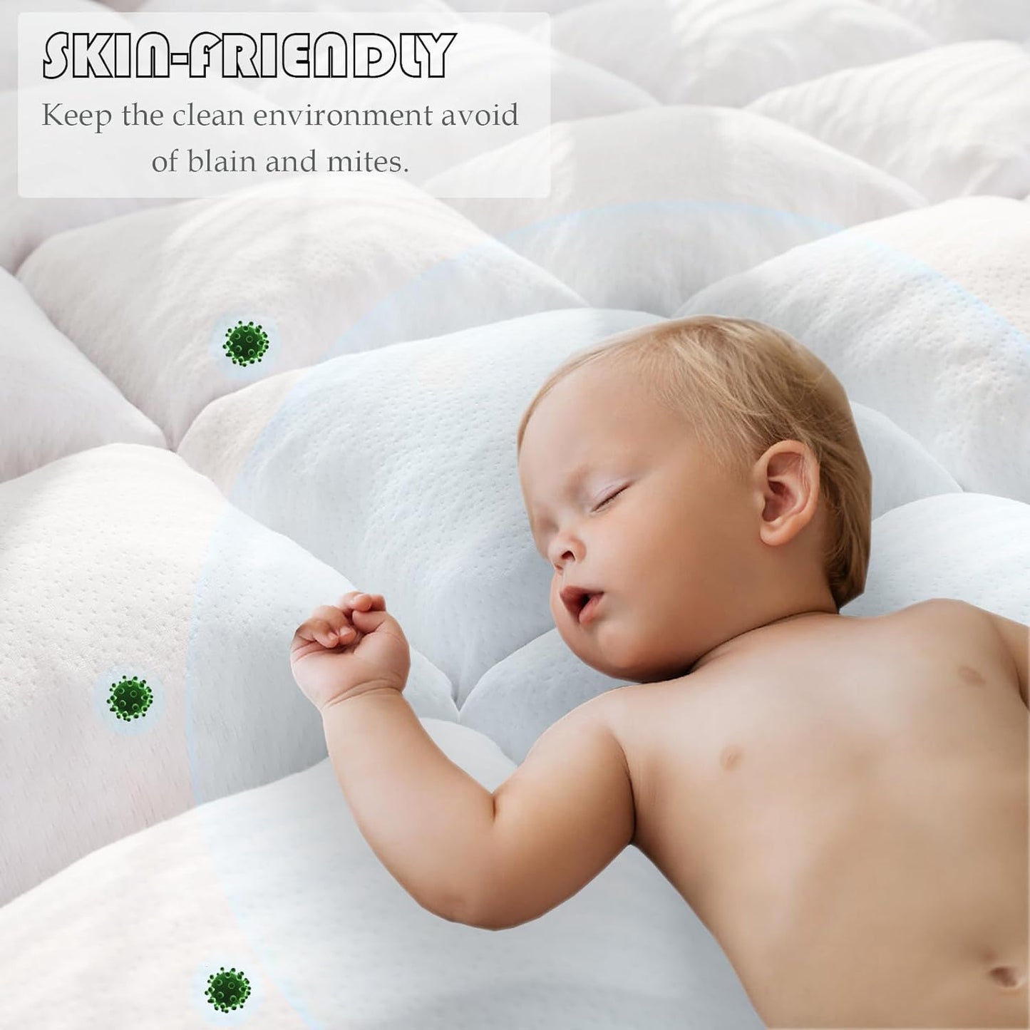 Memory Foam Mattress Topper Queen Size Memory Foam Filled Warming Cooling Fluffy & Soft Pillow Top, Anti-Slip Bottom, 4 Elastic Straps, 80X60 Inch, Queen