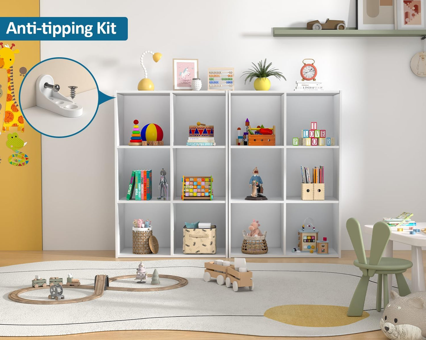 Stackable 6 Cube Storage Organizer: Wood Cubes Shelf Fits Cubby Bins - Square Cubicle Bookshelf Cabinet for Closet Bedroom - Open Storage Shelf for Toy Clothes Book Organization, White