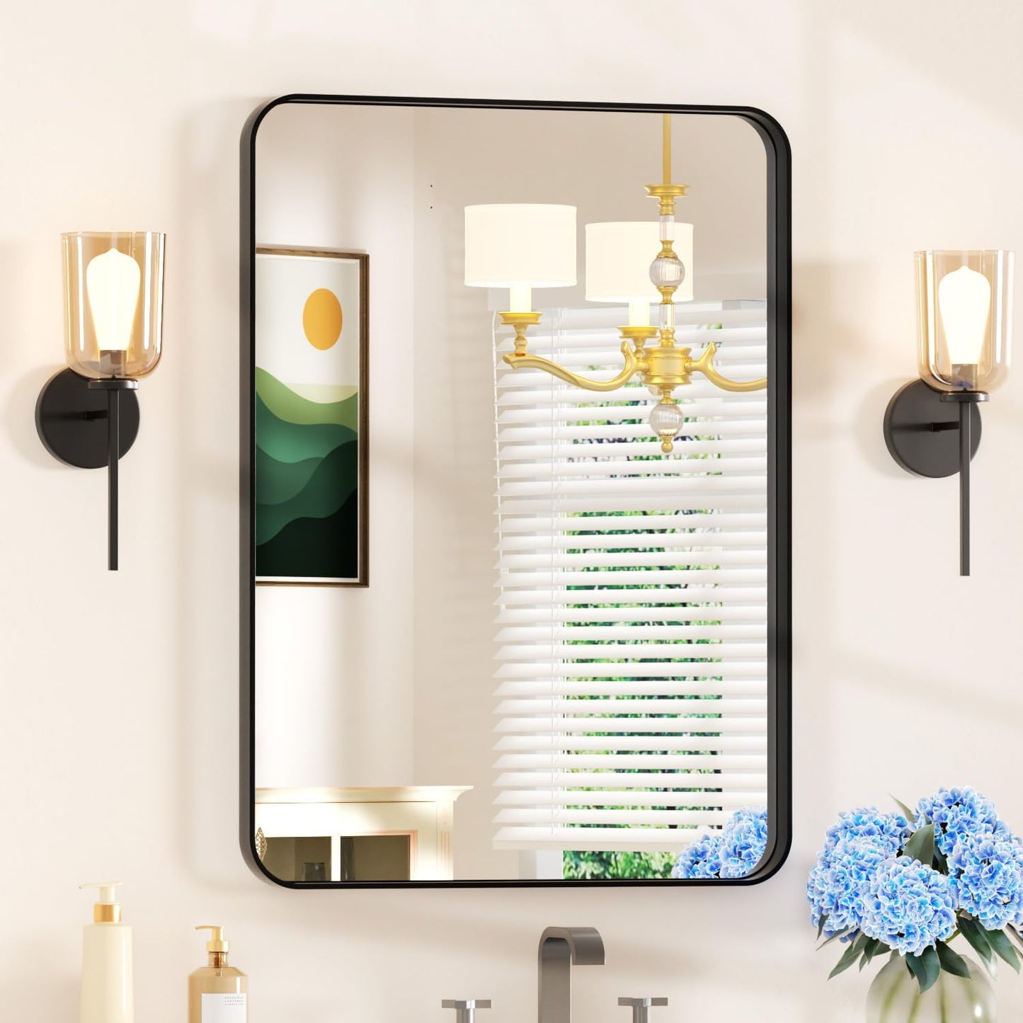 24×32 Silver Bathroom Mirror for over Sink - Rectangular Bathroom Mirrors with Tempered Glass & Aluminum Frame, for Restroom Vanity, Entryway, Bedroom, Horizontal/Vertical, Rounded Corners