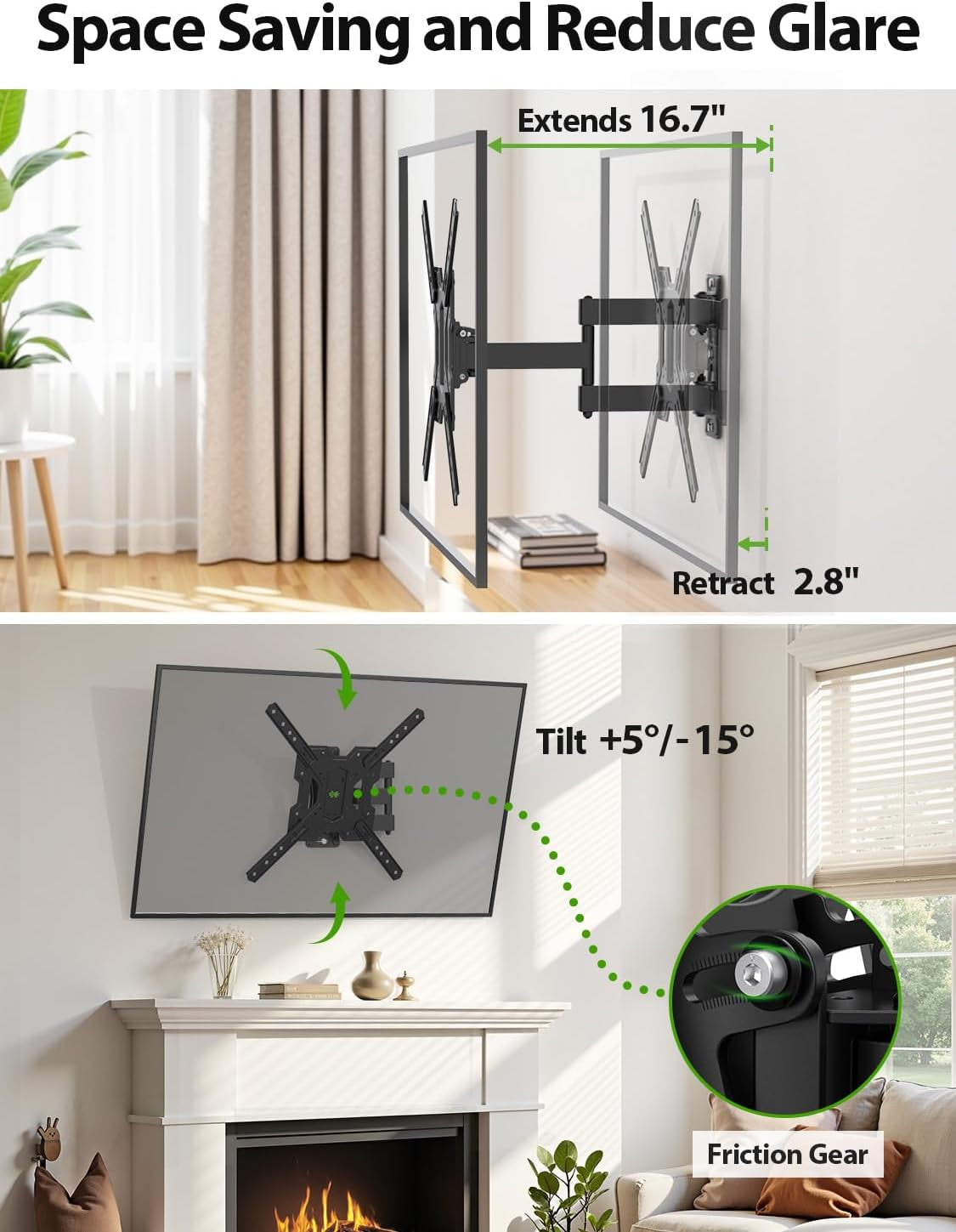 UL Listed Full Motion TV Mount, Swivel Articulating Tilt TV Wall Mount for 26-65 Inch LED, 4K, Wall Mount Bracket with VESA 400X400Mm up to 77Lbs, Perfect Center Design -XMM006-1
