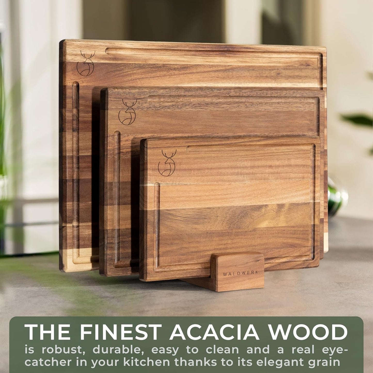 Cutting Board Set (15.75 X 12/13 X 9.5/10 X 7 In) Out of Solid Acacia Wood - 0,8 in Thick Cutting Boards for Kitchen - Wood Cutting Boards - Wooden Chopping Boards for Kitchen