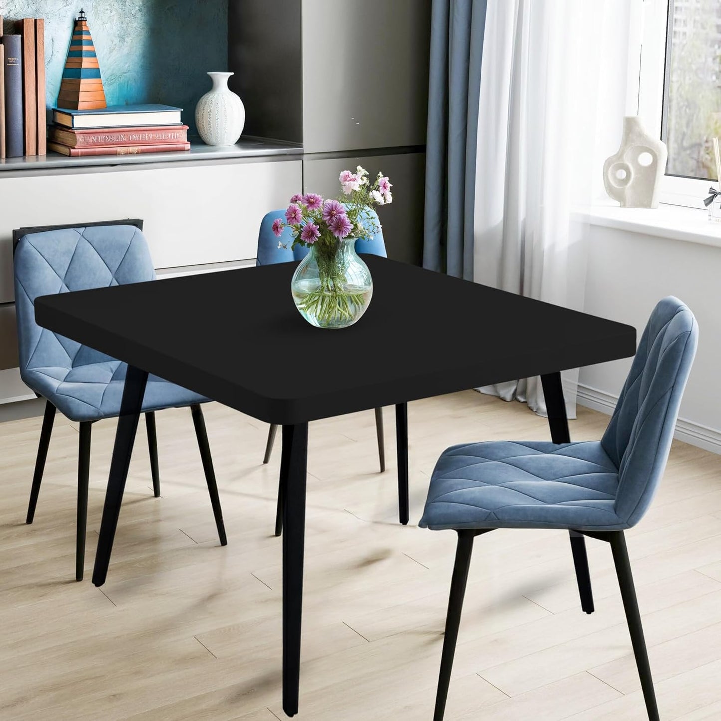 Square Fitted Tablecloth 34X34 Inch-2 Pack Black Card Elastic Spandex Table Cover-Small Stretch Folding Table Cloths Topper Cap for Kitchen Dining Picnic Patio Outdoor Party Tables