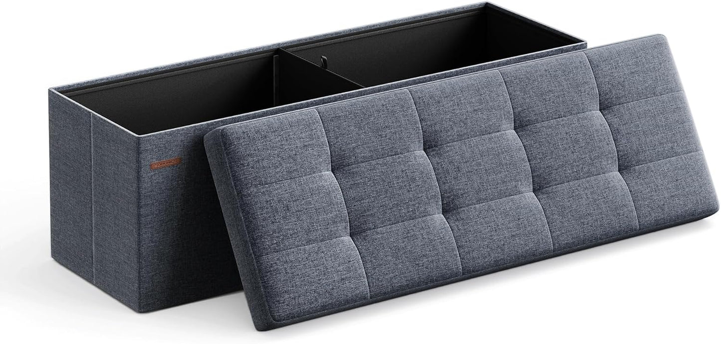 MAZIE Collection - 43 Inches Folding Storage Ottoman Bench, Ottoman Foot Rest, End of Bed Bench, Storage Chest, Load 660 Lb, for Living Room, Bedroom, Entryway, Dark Gray ULSF77K