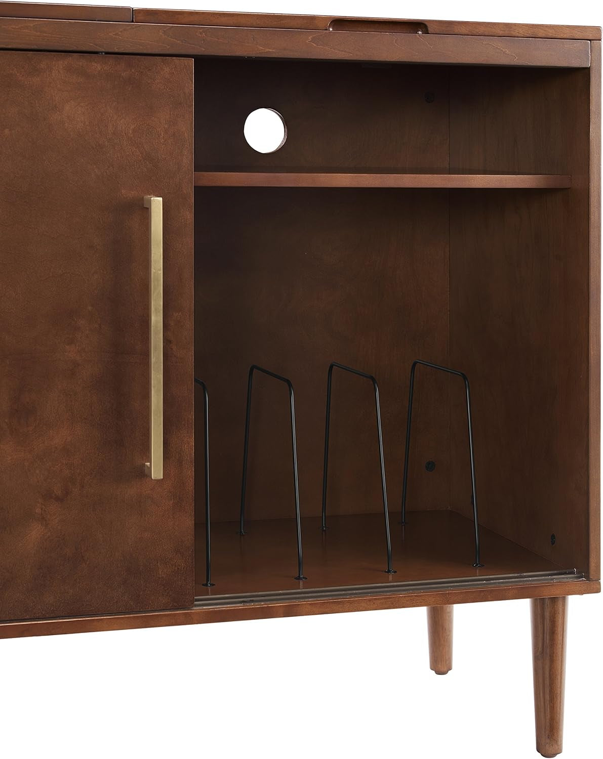 Everett Media Console and Record Player Stand with Storage for Vinyl Records, Mahogany