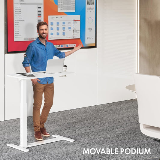 H7 Adjustable Overbed Bedside Table with Wheels Pneumatic Mobile Standing Desk Laptop Desk Rolling Computer Cart Movable Overbed Table Hospital Home Use(27.6" W X 15.7" D, White)