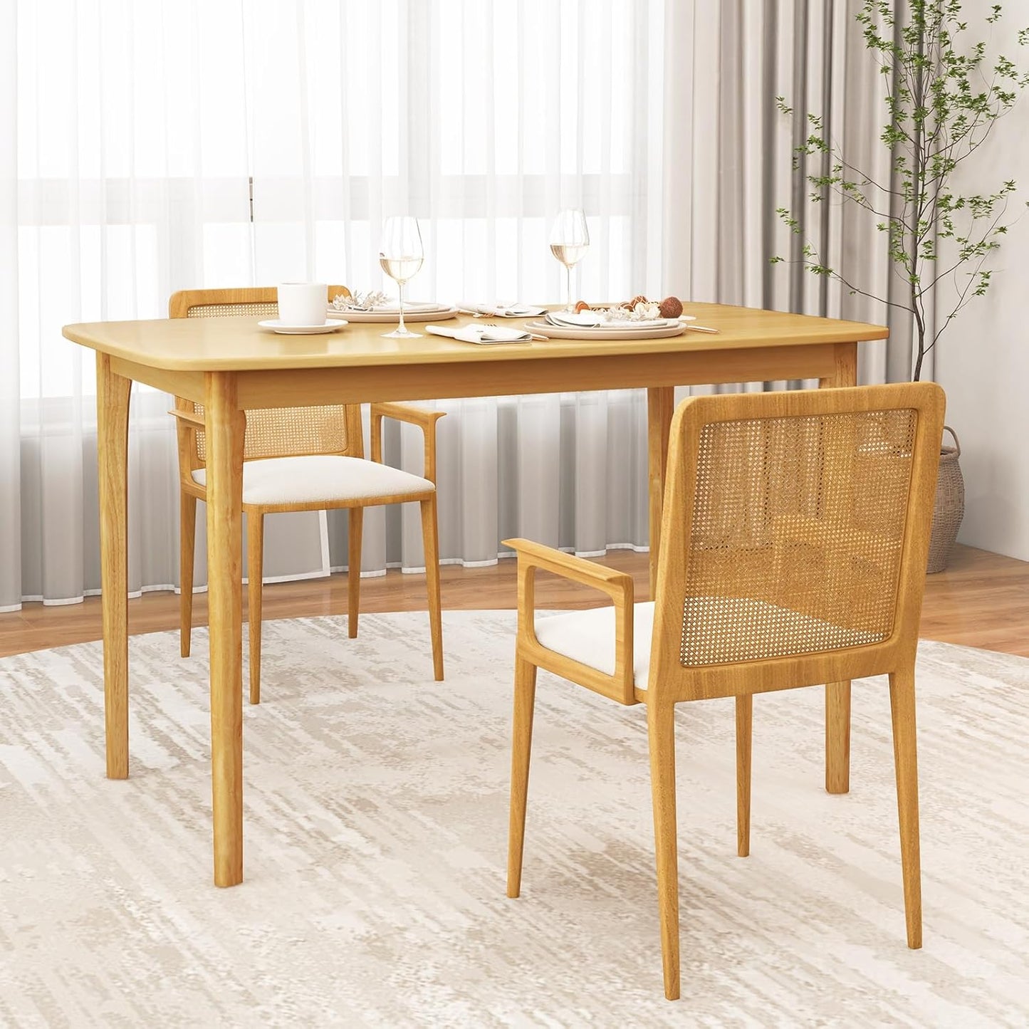 Rectangular Dining Table, Mid Century Modern Kitchen Table, Vintage Coffee Table W/Tabletop & Solid Wood Legs, Wood Farmhouse Table (Natural)