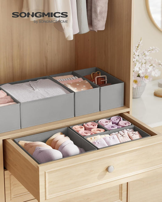 Drawer Organizers, Dresser Divider Organizers, Set of 18, Foldable Fabric Storage Boxes for Socks, Underwear, Bras, Ties, Scarves, Dove Gray URDZ006G05