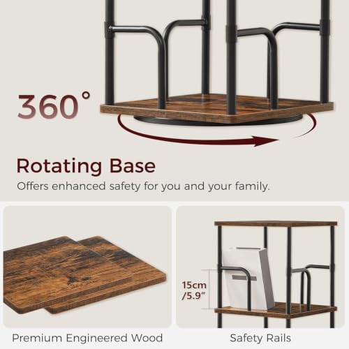 5-Tier Rotating Bookshelf, Freestanding Corner Bookshelf, 360° Spinning Bookcase, view 7
