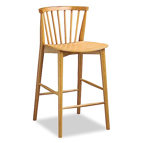 Poly & BARK Ligna Counter Stool Oak– Mid-Century Inspired Stool with Sculpted Spindle Back – Solid American Oak Frame and Engineered Wood Veneered Seat – Fully Assembled and Ready to Use
